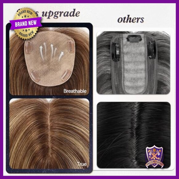 Large Coverage Human Hair Topper for Thin Hair, No Bangs, 5x5.5 Inch main image 4